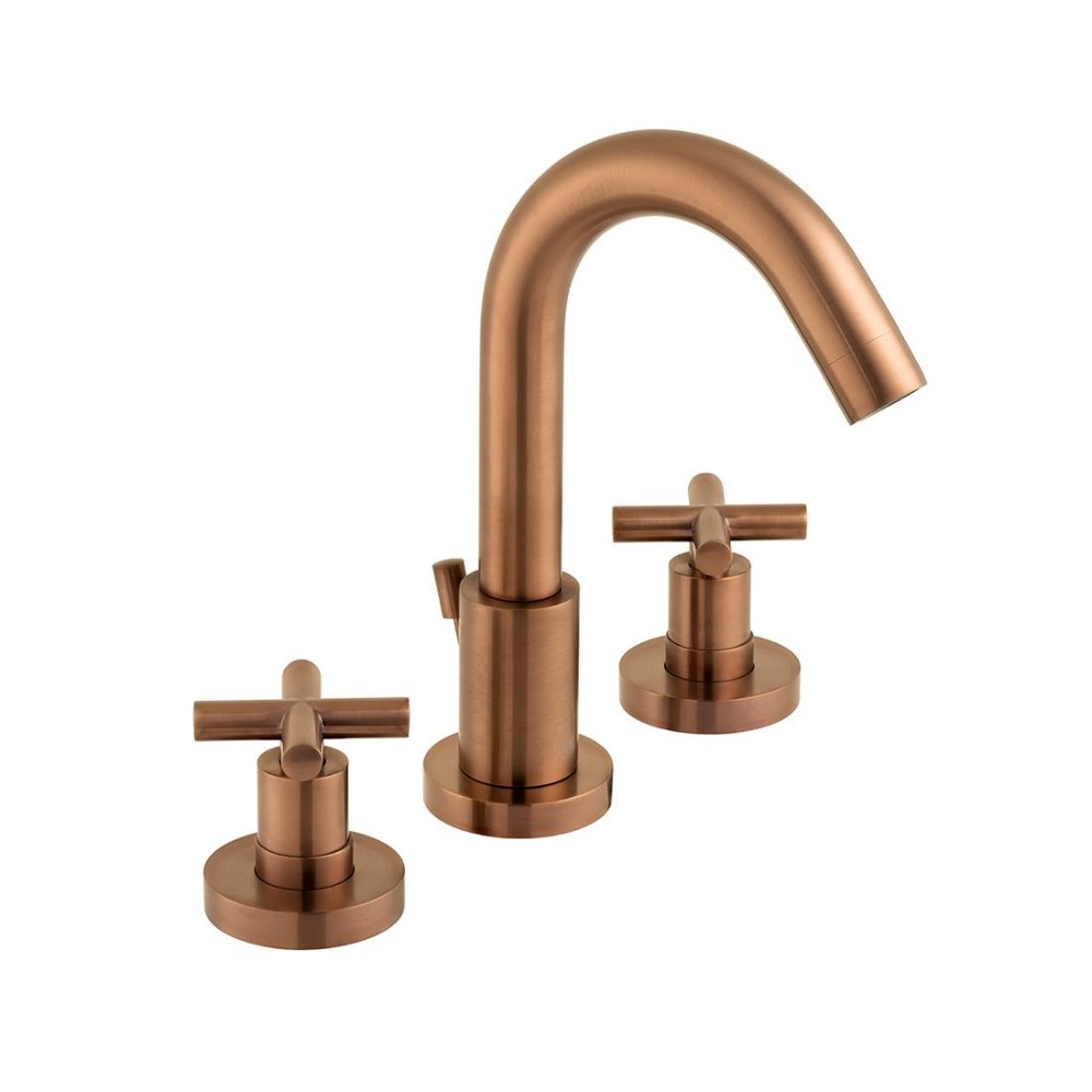 Vado Individual Elements 3 Hole Deck Mounted Basin Mixer Tap with Pop Up Waste - Brushed Bronze