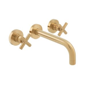 Vado Individual Elements 3 Hole Wall Mounted Basin Mixer Tap with 200mm Spout - Brushed Gold