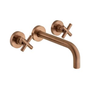 Vado Individual Elements 3 Hole Wall Mounted Basin Mixer Tap with 200mm Spout - Brushed Bronze