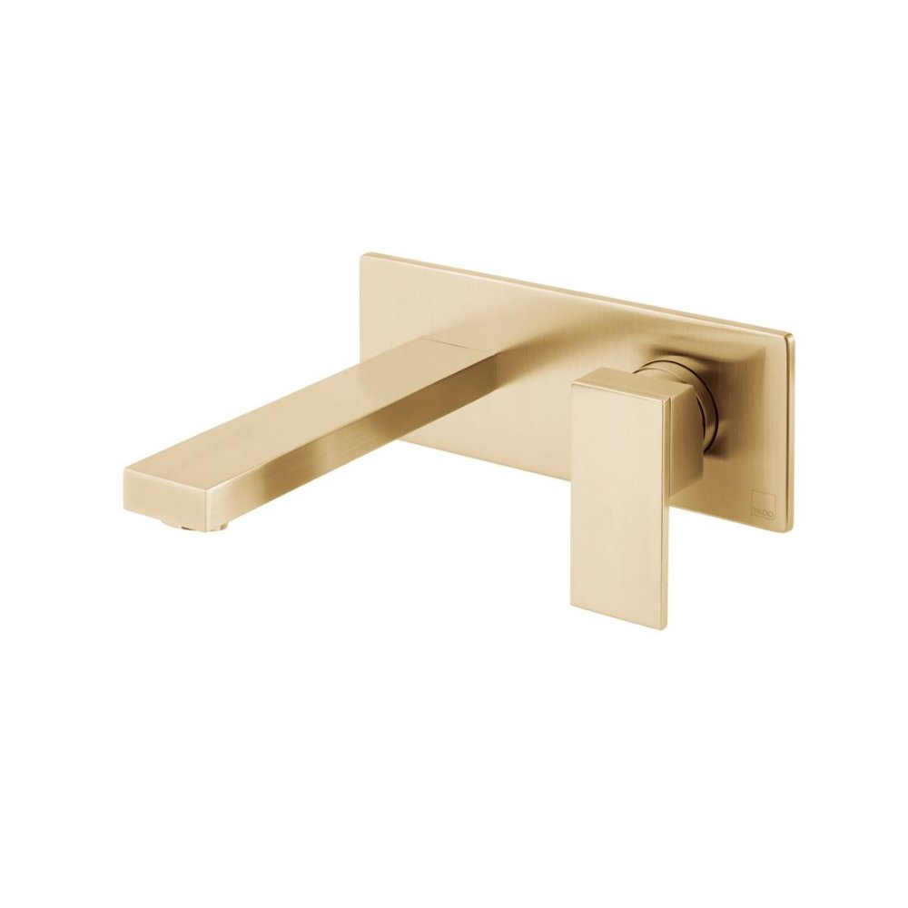 Vado Individual Notion Wall Mounted Basin Mixer Tap With Rectangular Backplate - Brushed Gold