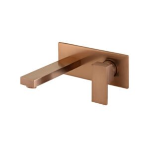 Vado Individual Notion Wall Mounted Basin Mixer Tap With Rectangular Backplate - Brushed Bronze