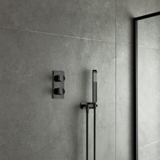 Vado Individual Omika Noir Single Function Mini Shower Kit with Integrated Outlet And Bracket - Polished Black - Image 3