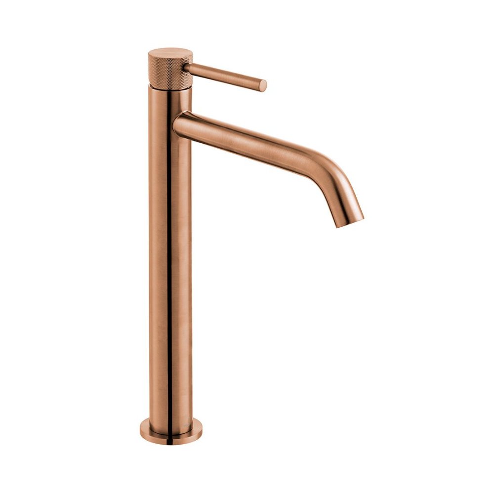 Vado Individual Origins Slimline Tall Mono Basin Mixer Tap with Knurled Handle - Brushed Bronze