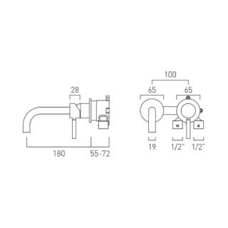 Vado Individual Origins Slimline 2 Hole Wall Mounted Single Lever Basin Mixer Tap with Knurled Handle - Image 9