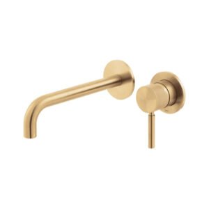 Vado Individual Origins Slimline 2 Hole Wall Mounted Single Lever Basin Mixer Tap with Knurled Handle - Brushed Gold