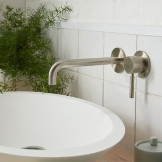 Vado Individual Origins Slimline 2 Hole Wall Mounted Single Lever Basin Mixer Tap with Knurled Handle - Image 7