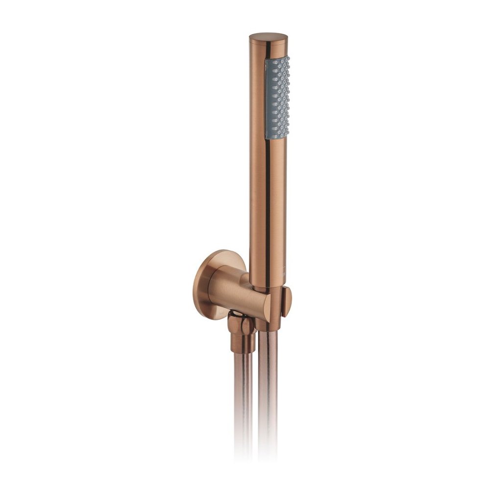 Vado Individual Single Function Round Mini Shower Kit with Integrated Outlet And Bracket - Brushed Bronze