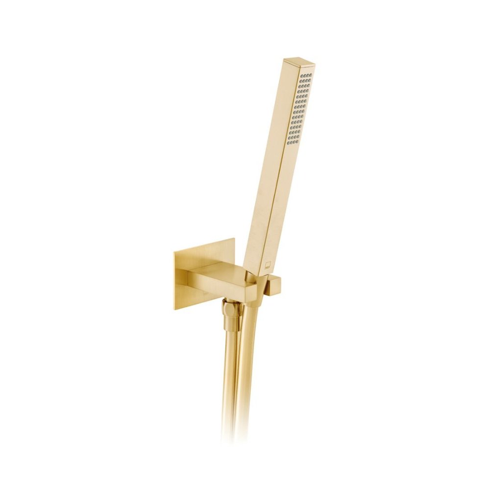 Vado Individual Single Function Square Mini Shower Kit with Integrated Outlet And Bracket - Brushed Gold