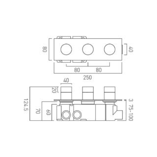 Vado Individual Tablet Omika Noir 3 Outlet Horizontal Concealed Thermostatic Valve - Polished Black - Image 3
