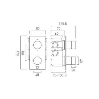 Vado Individual Tablet Fusion Vertical 2 Outlet Thermostatic Concealed Valve with Knurled Handles and Mixed Finish - Image 10