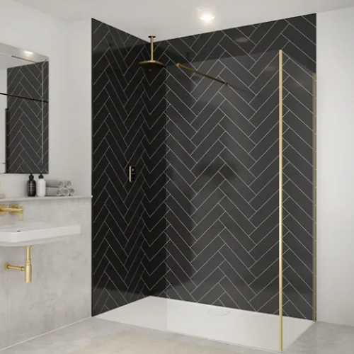 Merlyn 8mm Fluted Glass Wetroom Panel With Bracing Bar - 800mm