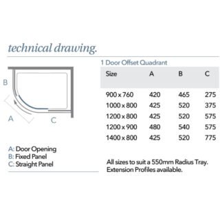 Merlyn 8 Series Single Door Offset Quadrant Shower Enclosure - Image 2