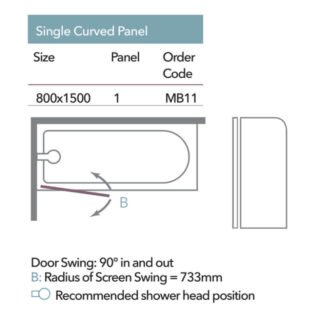 Merlyn Single Curved Panel Bath Screen - 8mm Glass - 1500mm x 800mm - Image 2