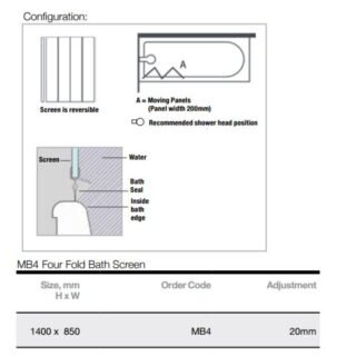 Merlyn Four Folding Bath Screen - 4mm Glass - 1400mm x 850mm - Image 2
