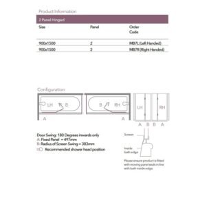 Merlyn Two Panel Square Hinged Bath Screen - Image 2