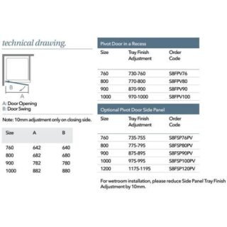 Merlyn 8 Series Frameless Pivot Shower Door - Side Panel Options - Image 2