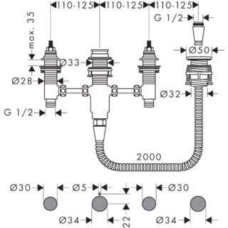 Hansgrohe Basic Set For 4-Hole Rim-Mounted Bath Mixer - Image 2