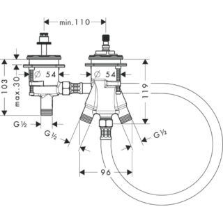 Hansgrohe Basic Set For 2-Hole Rim-Mounted Thermostatic Bath Mixer - Image 2