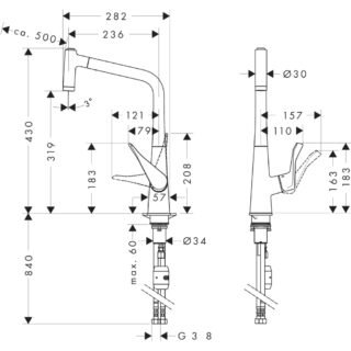 Hansgrohe Metris M71 320 2 Spray Modes Kitchen Mixer Tap With Pull-Out Spray - Image 2