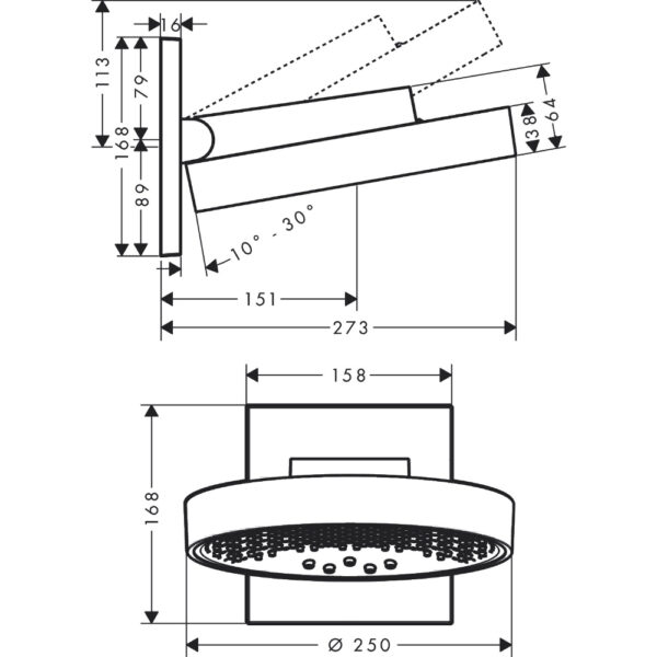 Hansgrohe Rainfinity 250 3Jet Ecosmart 9 L/Min Overhead Shower With Wall Connector - Image 2