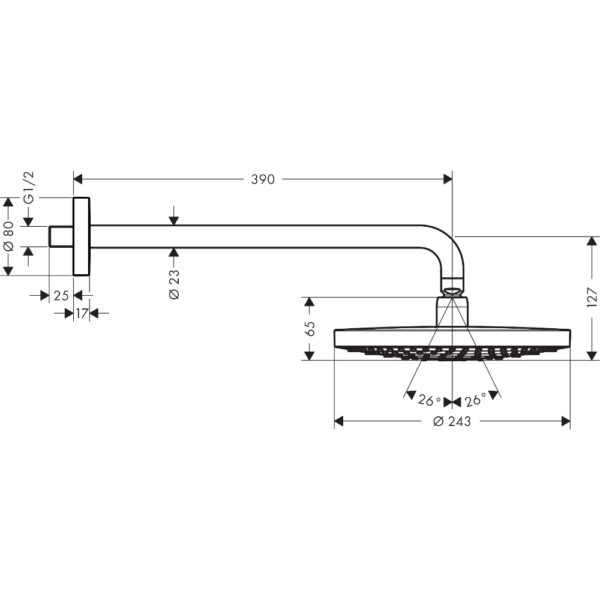 Hansgrohe Raindance Select S 240 2Jet Ecosmart Overhead Shower With Shower Arm - 9 L/Min - Chrome - Image 2