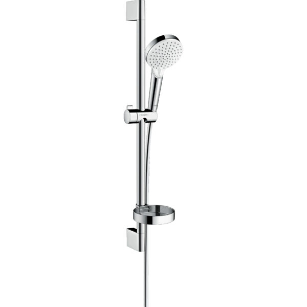 Hansgrohe Crometta 100 Vario Shower Set With 650mm Shower Rail And Soap Dish - White/Chrome