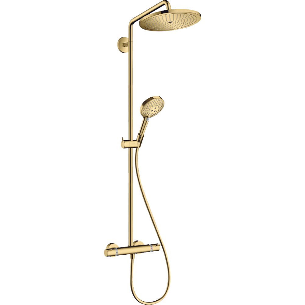 Hansgrohe Croma Select S Showerpipe 280 1Jet Ecosmart With Thermostat And Raindance Select S 120 3Jet Shower Handset – 9 L/Min - Polished Gold Optic