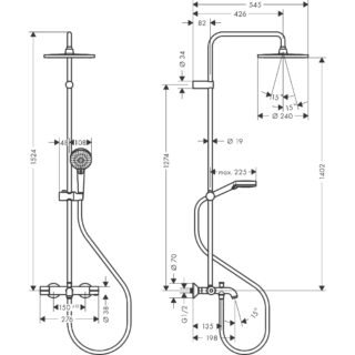 Hansgrohe Vernis Blend 240 1Jet Showerpipe With Bath Thermostat - Matt Black - Image 2