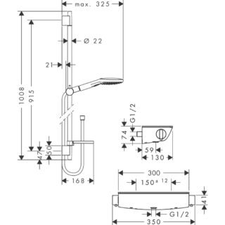 Hansgrohe Raindance Select E 150 3Jet Ecostat Select Shower System With Thermostatic Mixer And 900mm Shower Rail - Image 2