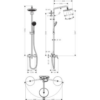 Hansgrohe Croma 220 1Jet Showerpipe With Manual Shower Mixer - Chrome - Image 2
