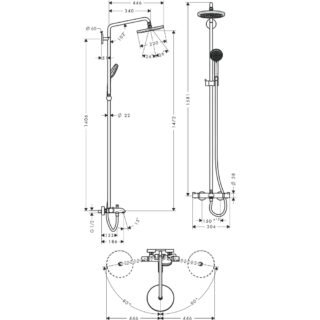 Hansgrohe Croma 220 1Jet Showerpipe With Thermostatic Bath Mixer - Chrome - Image 2