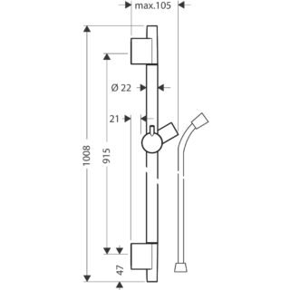 Hansgrohe Unica S Puro 900mm Shower Rail With 1600mm Isiflex Shower Hose - Image 2