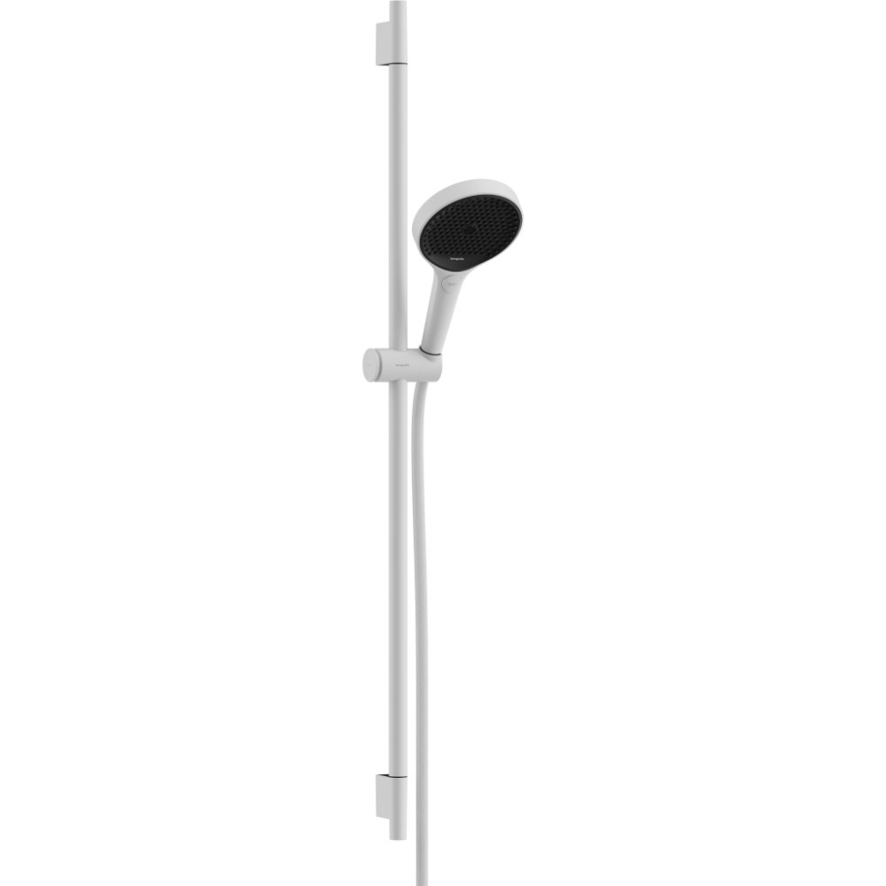 Hansgrohe Rainfinity Shower Set 130 3Jet With S Puro 900mm Shower Bar, Push Slider And 1600mm Designflex Textile Shower Hose - Matt White