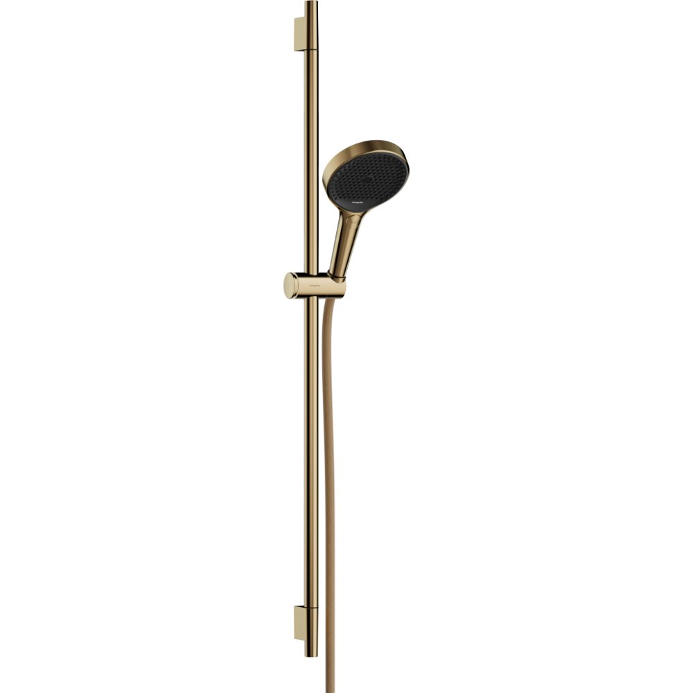 Hansgrohe Rainfinity Shower Set 130 3Jet With S Puro 900mm Shower Bar, Push Slider And 1600mm Designflex Textile Shower Hose - Polished Gold Optic