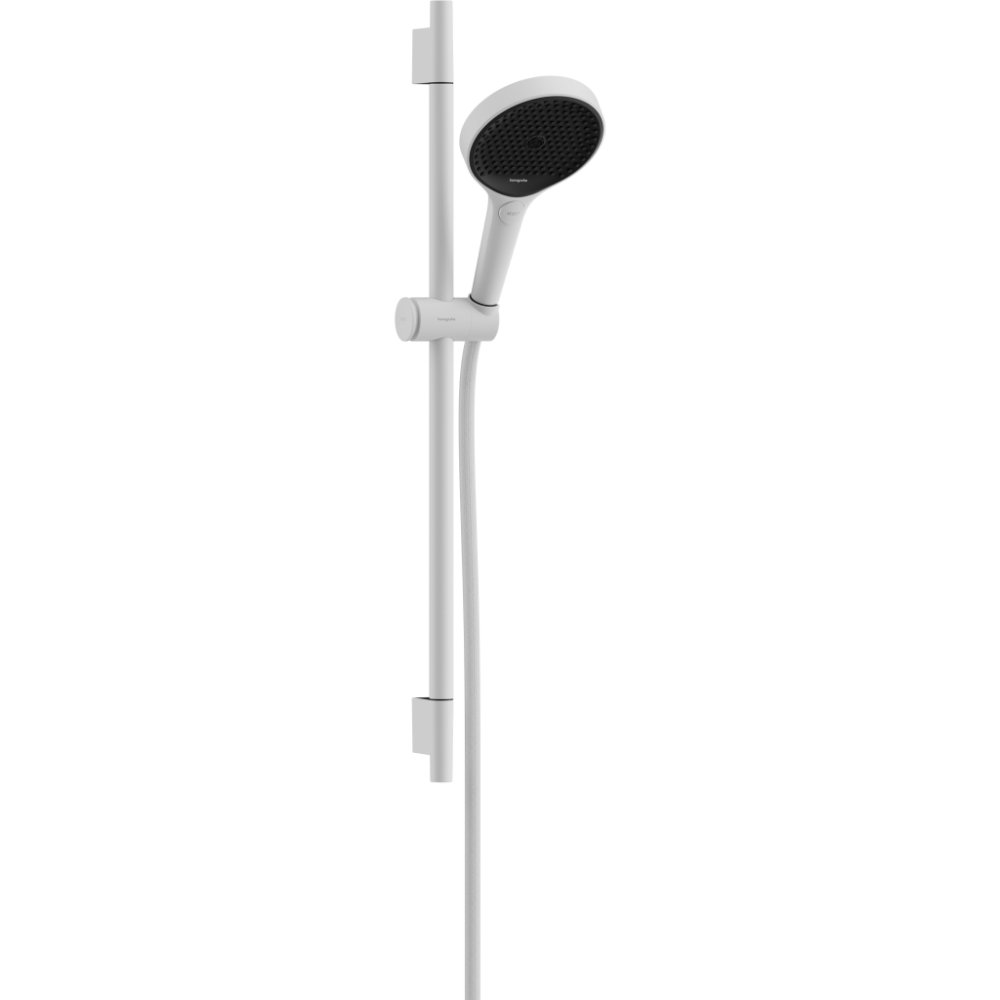 Hansgrohe Rainfinity Shower Set 130 3Jet With S Puro 650mm Shower Bar, Push Slider And 1600mm Designflex Textile Shower Hose - Matt White