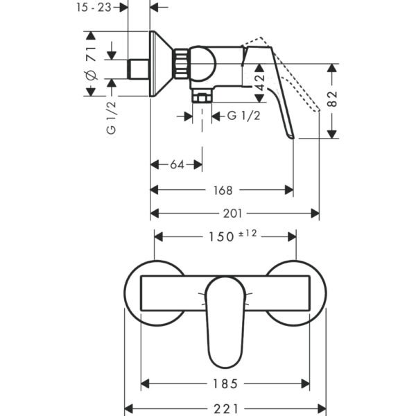 Hansgrohe Focus Single Lever Bath Shower Mixer Tap For Exposed Installation - Chrome - Image 2