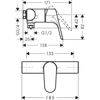 Hansgrohe Focus Single Lever Bath Shower Mixer Tap For Exposed Installation Switzerland - Chrome - Image 2