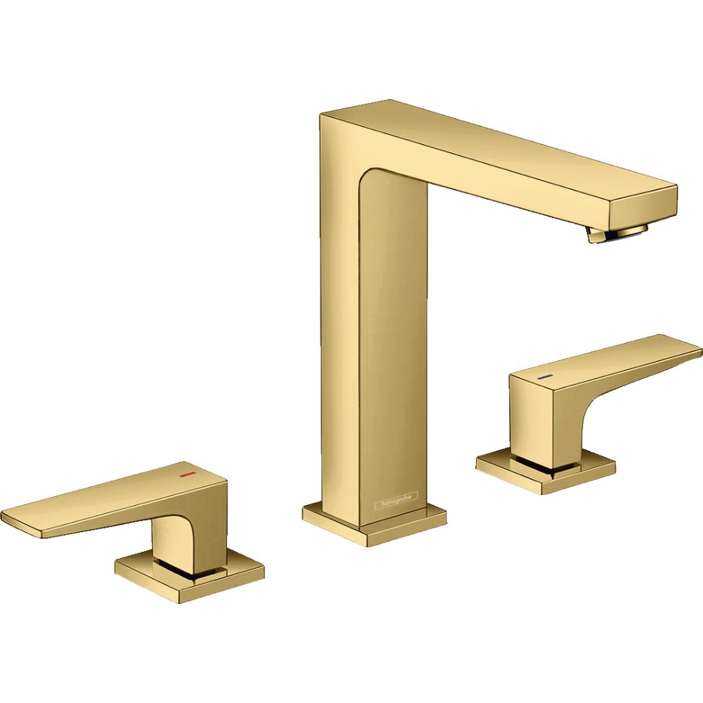 Hansgrohe Metropol 160 3-Hole Basin Mixer Tap With Push-Open Waste - Polished Gold Optic