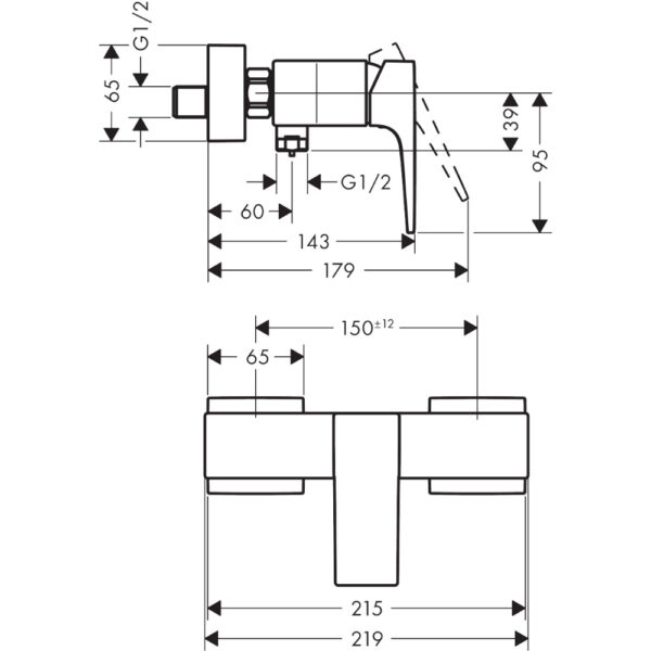 Hansgrohe Metropol Bath Shower Mixer Tap For Exposed Installation With Lever Handle - Image 2