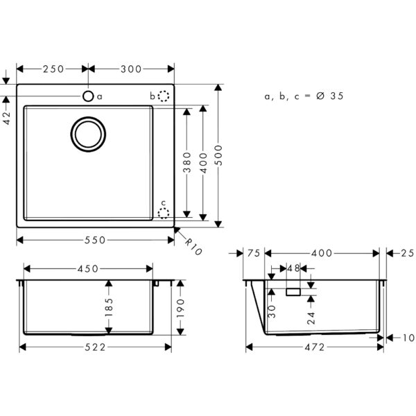 Hansgrohe S71 S711 Built-In Kitchen Sink - Stainless Steel - Image 2