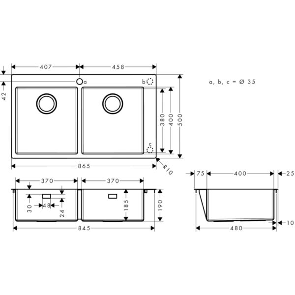 Hansgrohe S71 S711 Built-In Kitchen Sink - Stainless Steel - Image 5