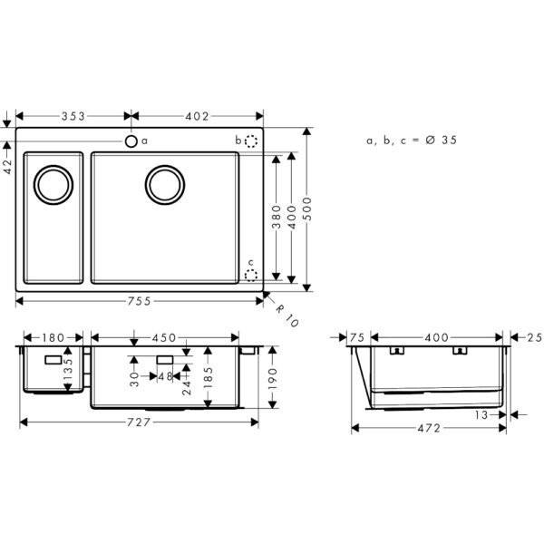 Hansgrohe S71 S711 Built-In Kitchen Sink - Stainless Steel - Image 4