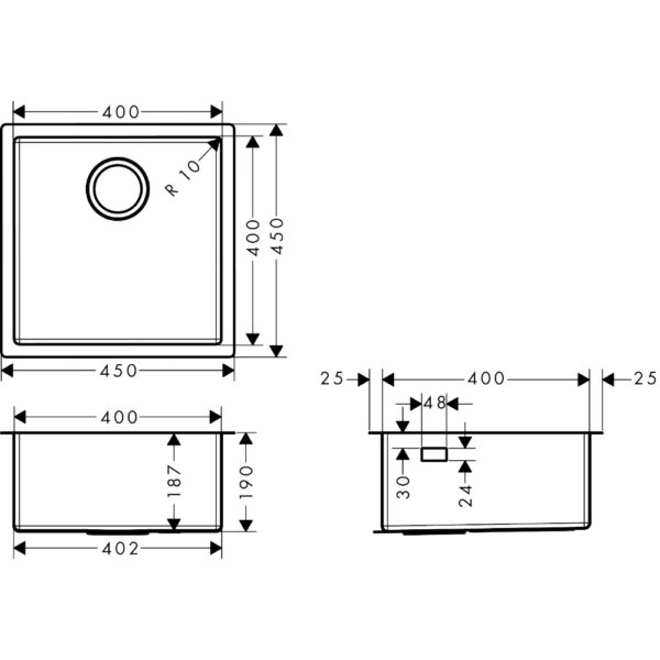 Hansgrohe S71  S719 Undermount Kitchen Sink - Stainless Steel - Image 2