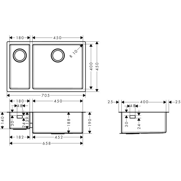 Hansgrohe S71  S719 Undermount Kitchen Sink - Stainless Steel - Image 6