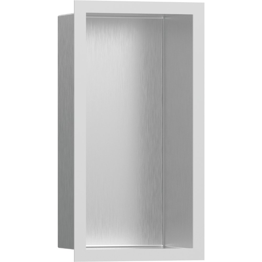 Hansgrohe Xtrastoris Individual Wall Niche Brushed Stainless Steel With Design Frame – 150mm x 100mm - Matt White