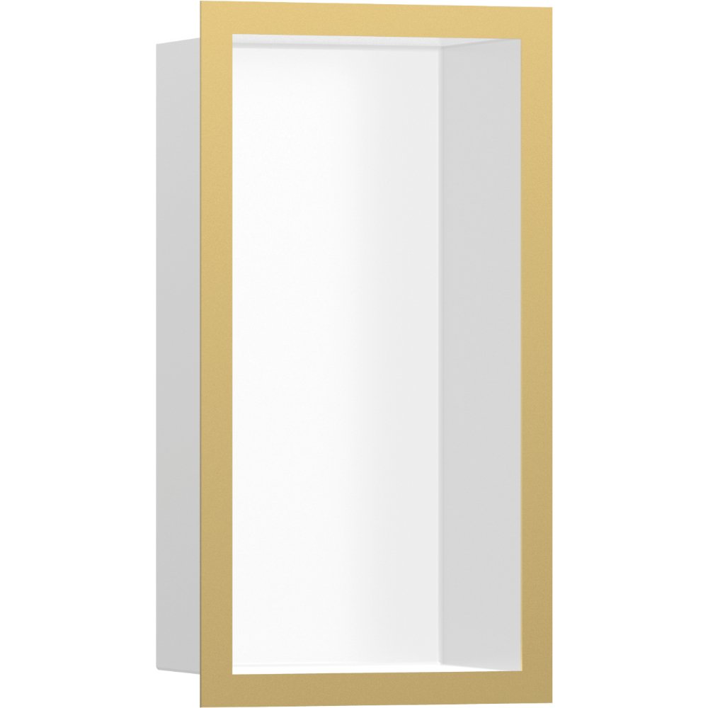 Hansgrohe Xtrastoris Individual Wall Niche Matt White With Design Frame – 150mm x 100mm - Polished Gold Optic