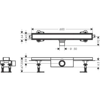 Hansgrohe Raindrain Compact 600 Tileable Shower Drain Complete Set For Standard Flat Installation - Brushed Stainless Steel - Image 2