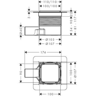 Hansgrohe Raindrain Brilliance Complete Set Point Drain 100/100 Tileable Rear Cover - Image 2