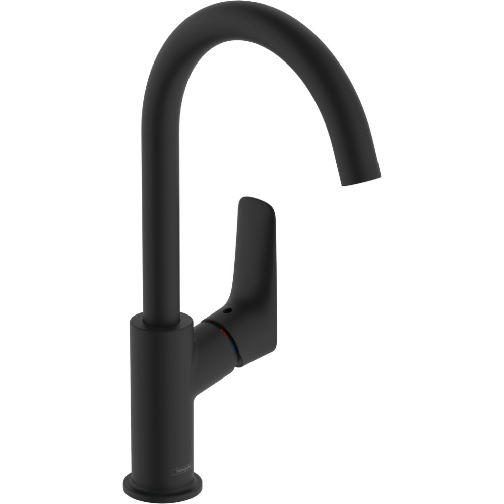 Hansgrohe Logis 210 Single Lever Basin Mixer Tap With Swivel Spout And Pop-Up Waste - Matt Black