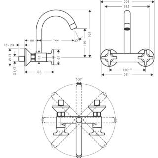Hansgrohe Logis M32 Wall-Mounted Single Spray Mode Kitchen Mixer Tap - Chrome - Image 2